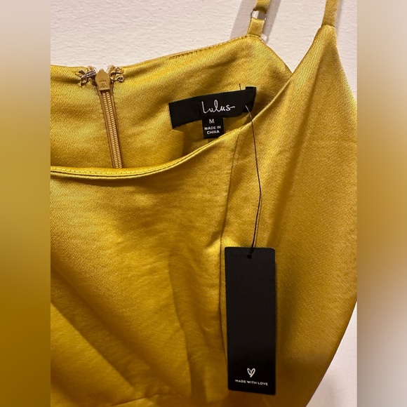 Lulus Glamorous Lifestyle Mustard Yellow Satin Faux-Wrap Mini Dress NWT - Picture 9 of 9